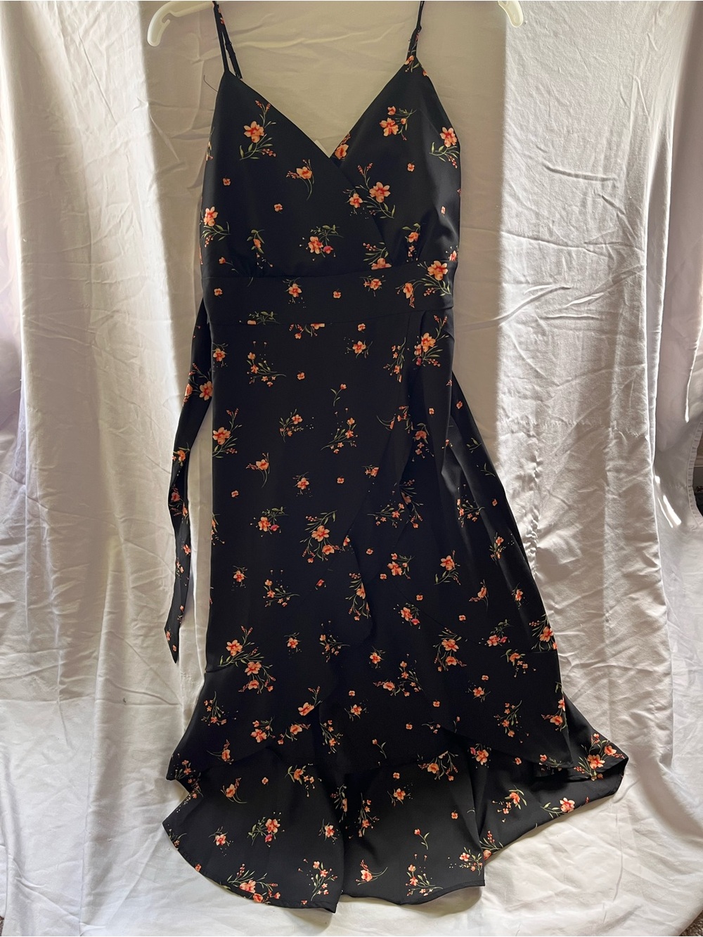 No Boundaries Floral Black Slip Dress with Orange Blossoms